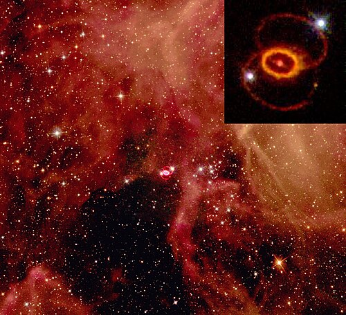 Der Überrest der Supernova 1987A, aufgenommen mit dem Hubble-Weltraumteleskop