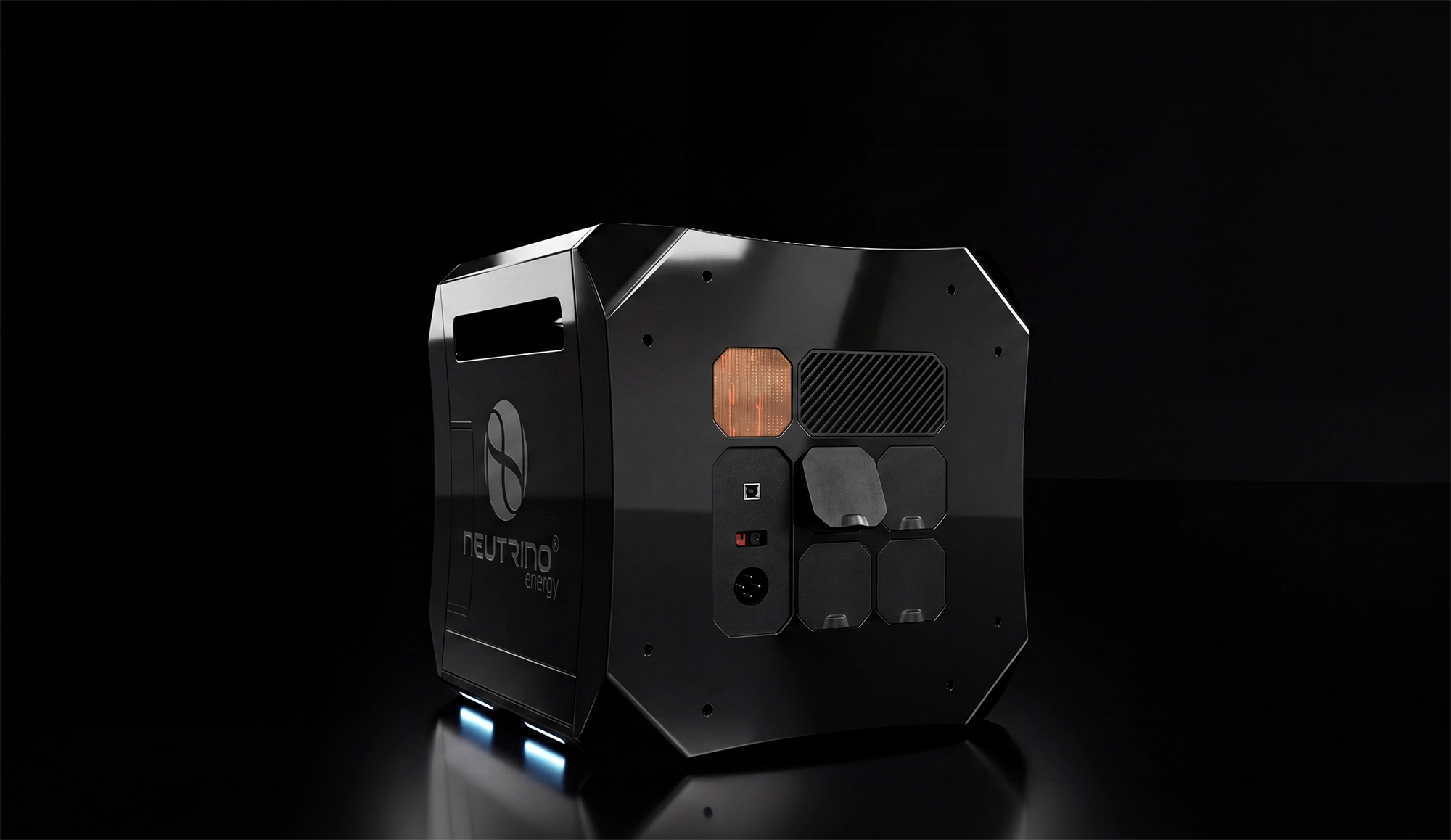 Darstellung der Gruppe zum Neutrino Power Cube — ein Rendering, kein Foto eines gebauten Geräts.